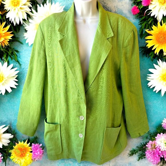 Talbots Vintage Lime Green LINEN Jacket Blazer Lined Pockets Womens size 14 - Picture 16 of 16